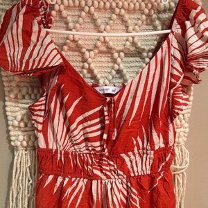 Nine West Red and White Tropical Print Sundress